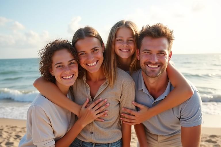 Sebuah keluarga bergambar di pantai